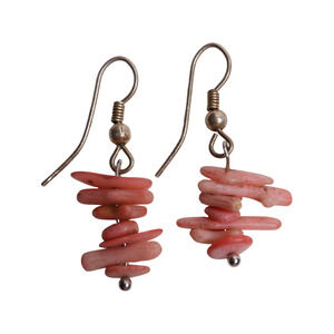 Pink Coral Chips Dangle French Wire Earrings - 1" Long